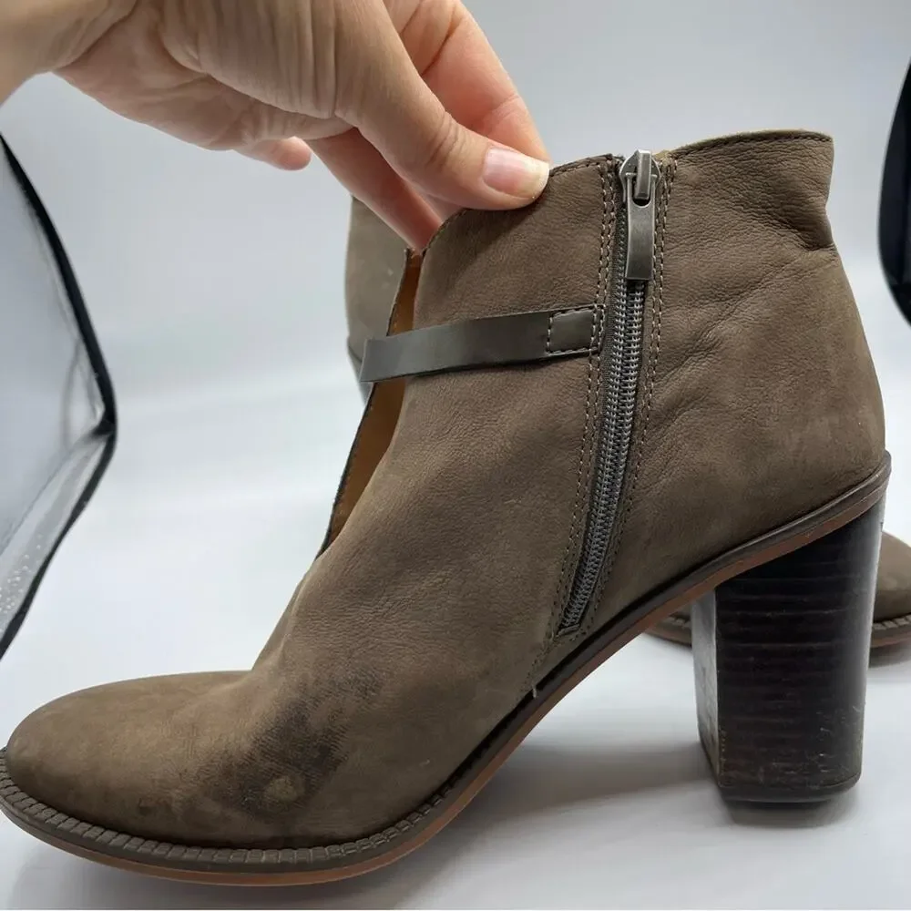 Franco Sarto Brown Leather Ankle Boots Stacked Heel Womens 11 Boho Classic